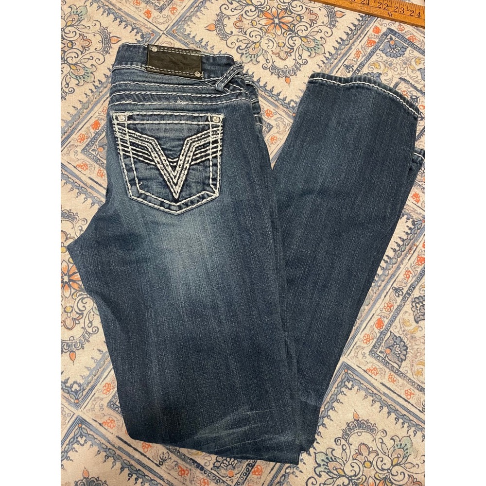 Vigoss The Chelsea Slim Boot Jeans Dark Wash Contrast Stitch Size 5/6 Length 33